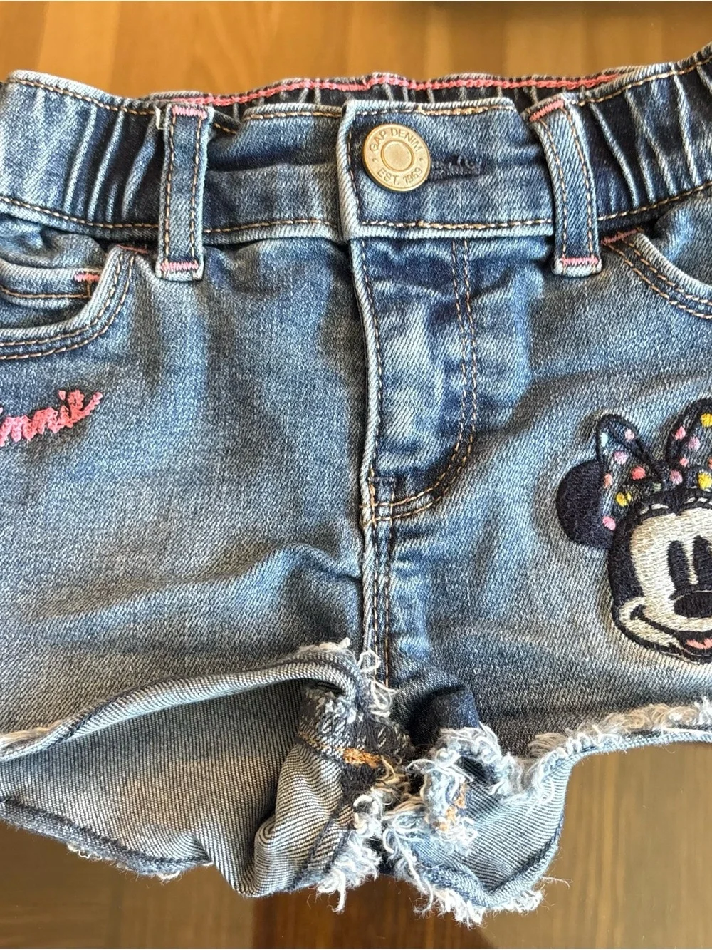 Mixed Brands Girls 2T 4pc Disney Minnie Mouse Denim Shorts Pants Swimsuit Set